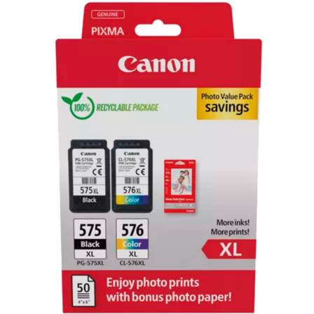 Canon Tinte Photo Value Pack PG-575XL /CL-576XL, inkl. 50 Blatt 10x15 Fotopapier