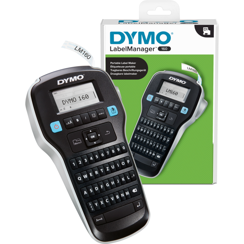Dymo LabelManager 160 Beschriftungsgerät, schwarz/silber, mit QWERTZ-Tastatur