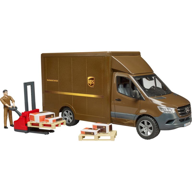 bruder MB Sprinter UPS mit Fahrer und Zubehör Modellfahrzeug, braun
