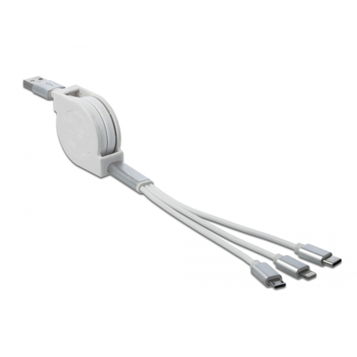 DeLOCK USB Aufrollladekabel, USB-A > Micro-USB + USB-C + Lightning Kabel