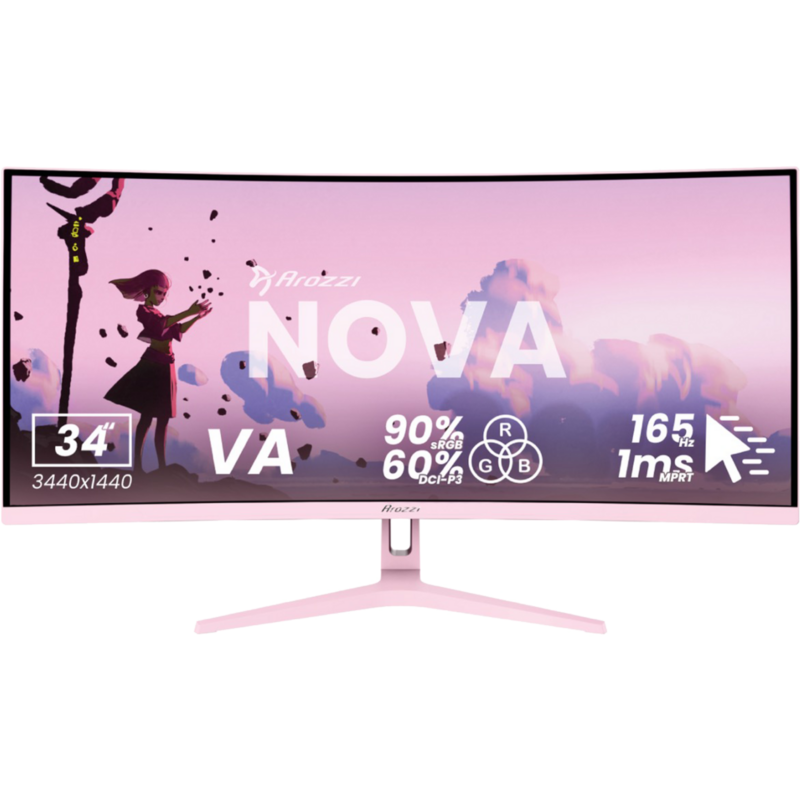 Arozzi Nova 34T2K165 Gaming-Monitor, pink, UWQHD, VA, Curved, HDMI, DP