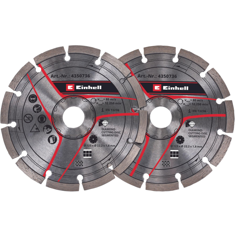 EINHELL Diamant-Trennscheiben 4350736, Ø 125mm, 2 Stück, für Mauernutfräsen