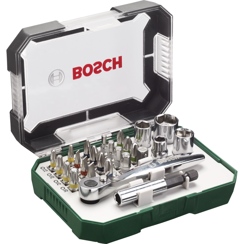 Bosch Heimwerken & Garten Schrauberbit- / Ratschen-Set, 26-teilig Knarre, grün