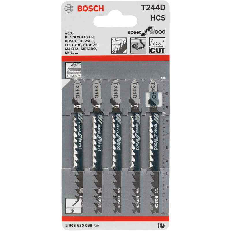 Bosch Professional Stichsägeblatt T 244 D Speed for Wood, 100mm Sägeblatt, 5