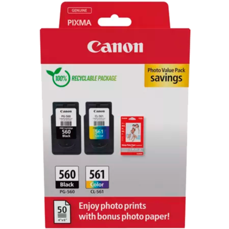 Canon Tinte Photo Value Pack PG-560/CL-561, inkl. 50 Blatt 10x15 Fotopapier