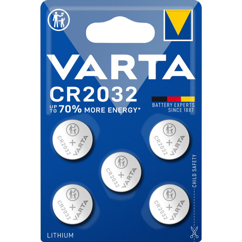 VARTA Lithium Coin Knopfzelle CR2032, 3Volt Batterie, 5 Stück