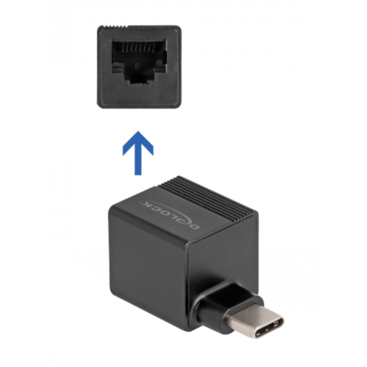 DeLOCK USB 3.2 Gen 1 Adapter mini, USB-C Stecker > RJ-45 Buchse, schwarz, 90°
