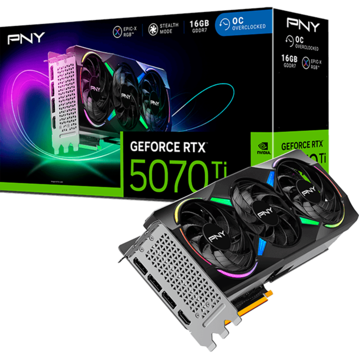 PNY GeForce RTX 5070 Ti ARGB OC Grafikkarte, DLSS 4, 3x DisplayPort, 1x HDMI 2.1
