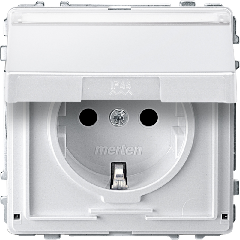 Merten Schutzkontakt-Steckdose mit Klappdeckel und Schriftfeld, Typ