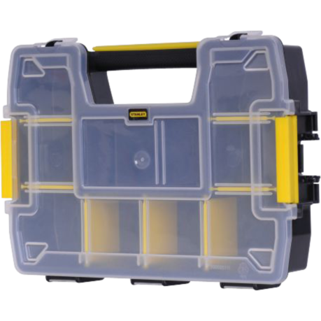 Stanley Sortmaster Mini stapelbar Werkzeugbox, schwarz/transparent