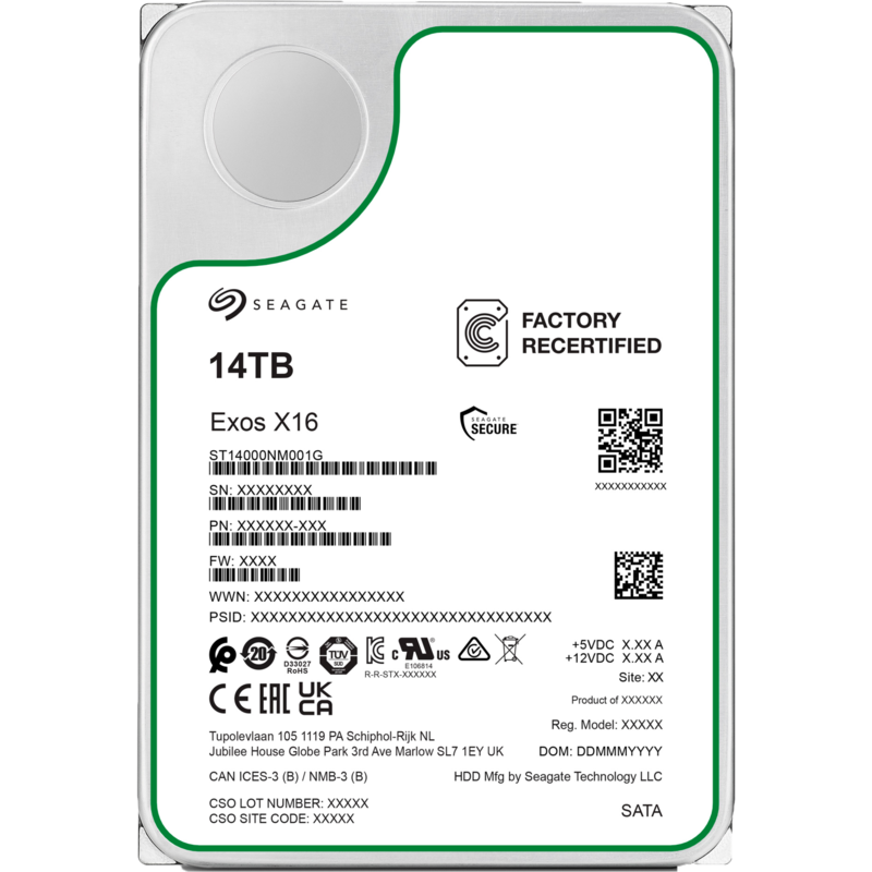 Seagate Exos X16 14 TB Generalüberholt Festplatte, SATA 6 Gb/s, 3,5", Generalüberholt
