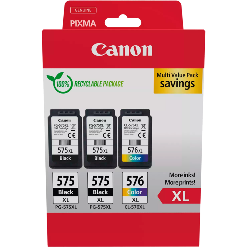 Canon Tinte Multipack 2x PG-575XL/CL-576XL, inkl. 50 Blatt 10x15 Fotopapier