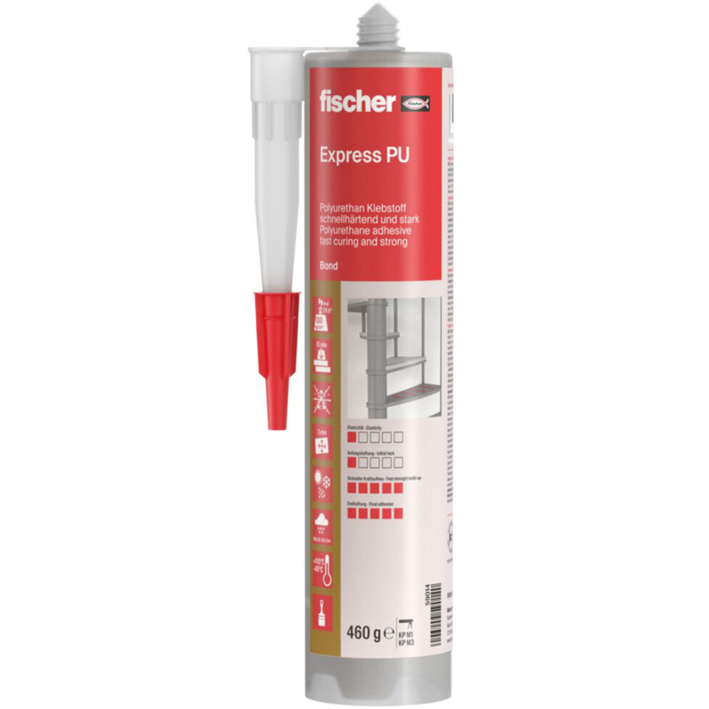 fischer Konstruktionsklebstoff Express PU 310ml Kleber, beige, inkl. Handschuhe
