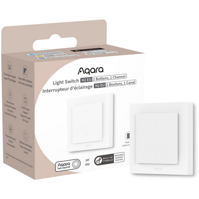 Aqara Lichtschalter H2 EU Schalter, weiß, 2 Tasten, 1 Kanal