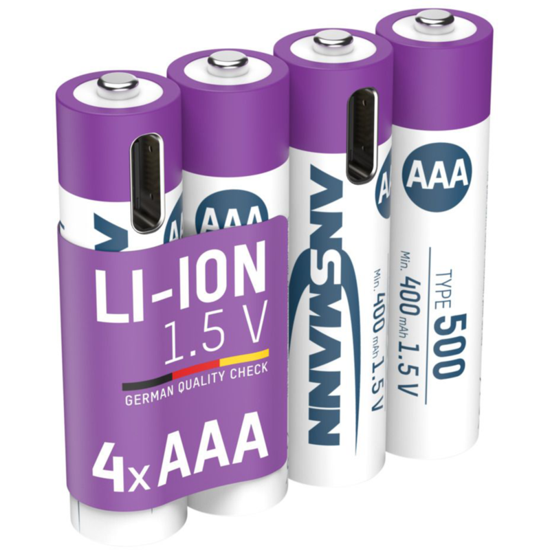 Ansmann Li-Ion Akku Micro AAA Typ 500 (min. 400 mAh), 4er-Pack, weiß/violett, 4x