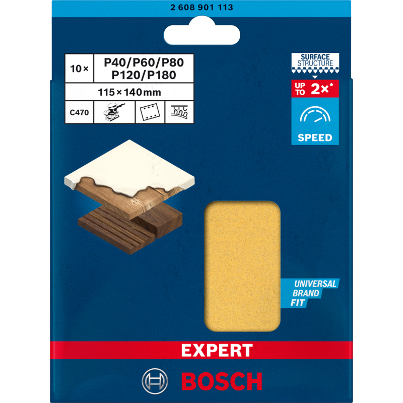 Bosch Professional Expert C470 Schleifblatt-Set, 115 x 140mm, 10-teilig, für