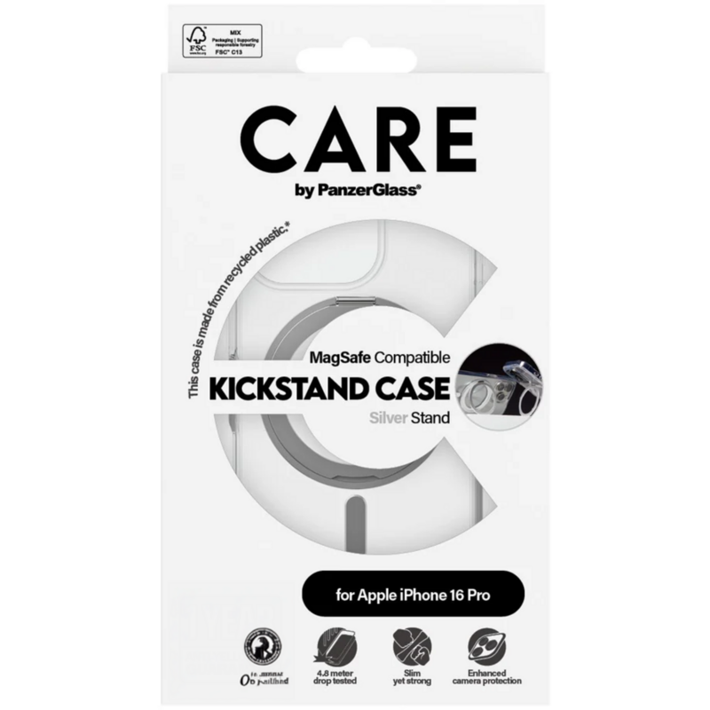 PanzerGlass Kickstand Case Handyhülle, transparent/silber, iPhone 16 Pro