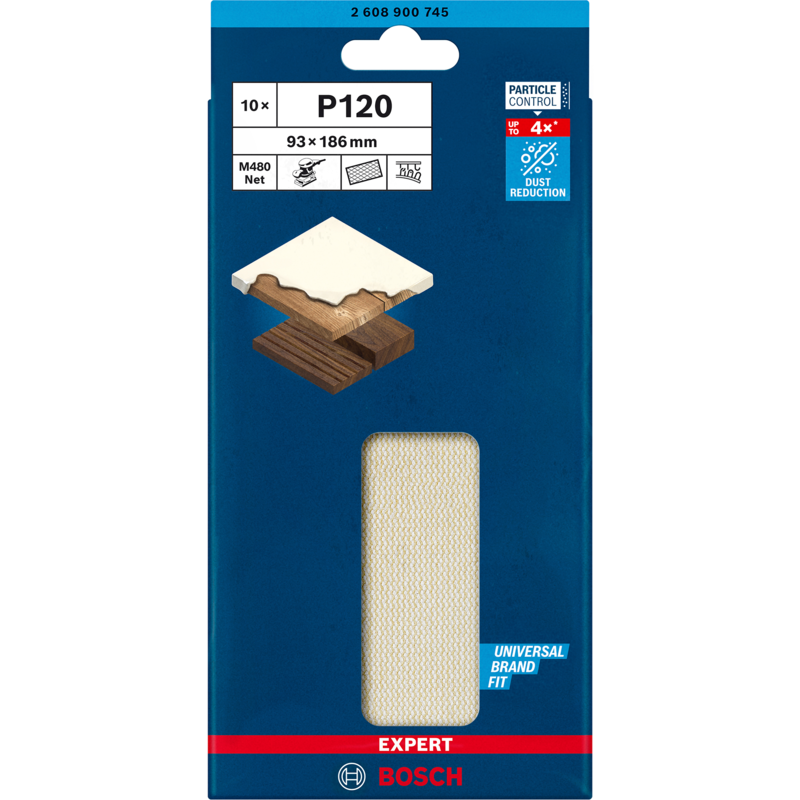 Bosch Professional Expert M480 Netzstruktur-Schleifblatt 93 x 186mm, K120, 10