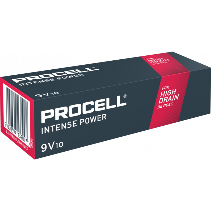 Duracell Procell Alkaline Intense Power 9V Batterie, 10 Stück, E-Block