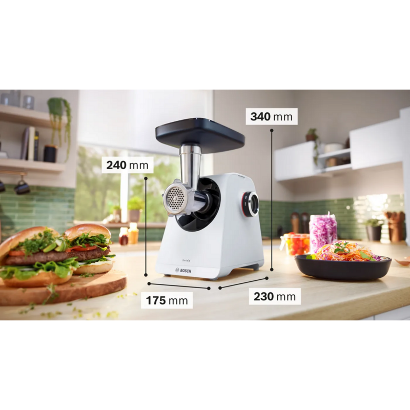 Bosch Home Fleischwolf MultiPower MFWS420W, weiß, 500 Watt, Wurstfüller-Aufsatz
