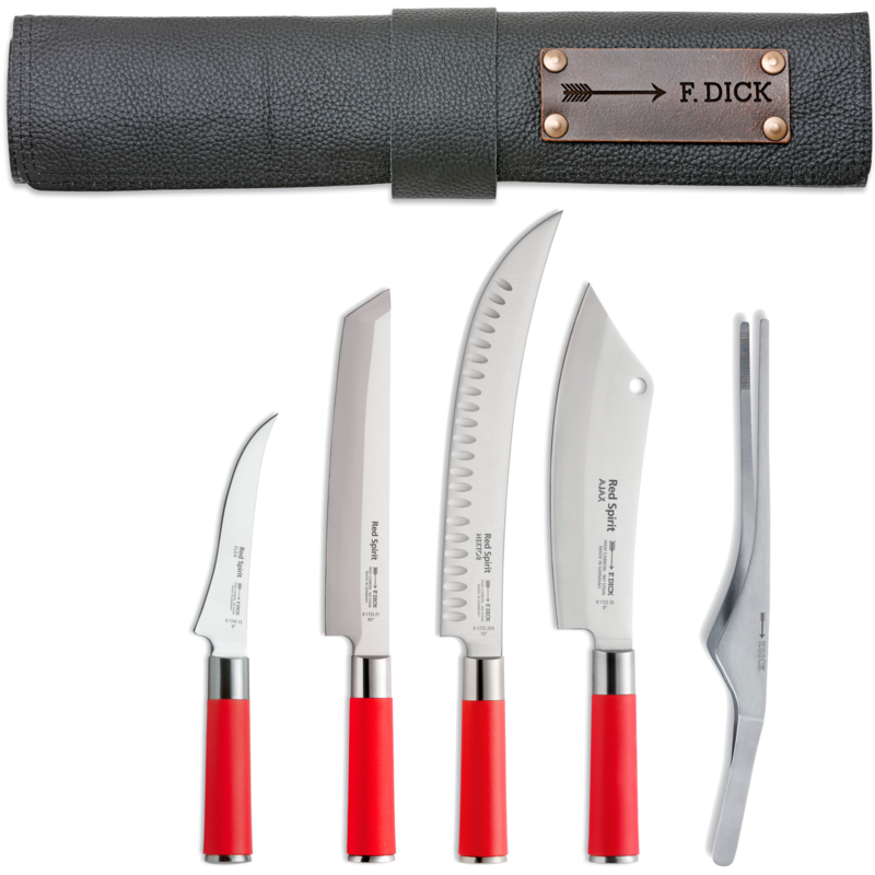 DICK Leder-Rolltasche "Red Spirit", 5-teilig Besteck, schwarz/rot