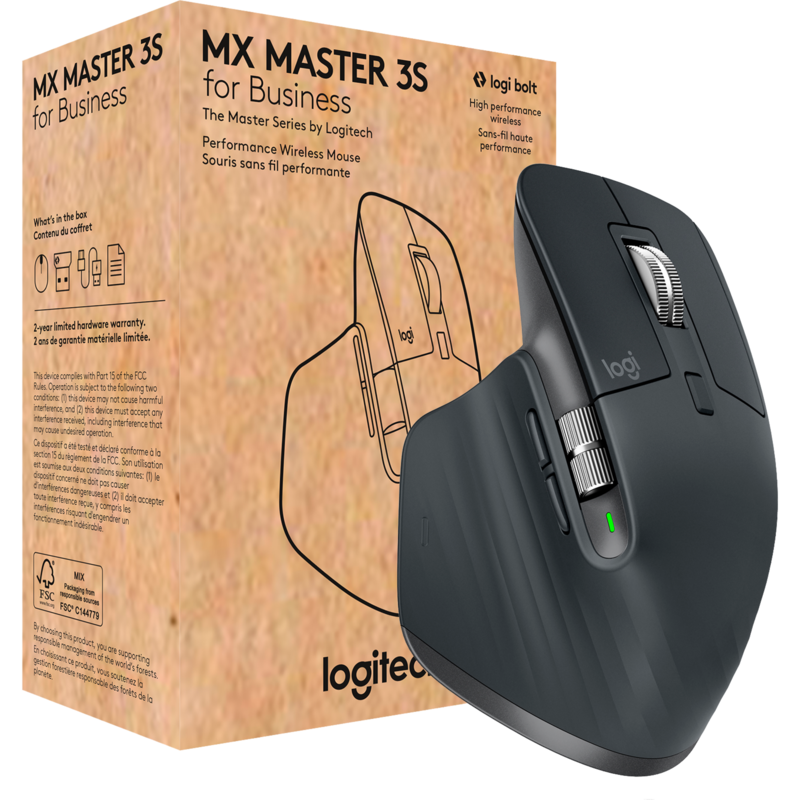 Logitech MX Master 3S for Business Maus, graphit, 7 Tasten, Logi Bolt