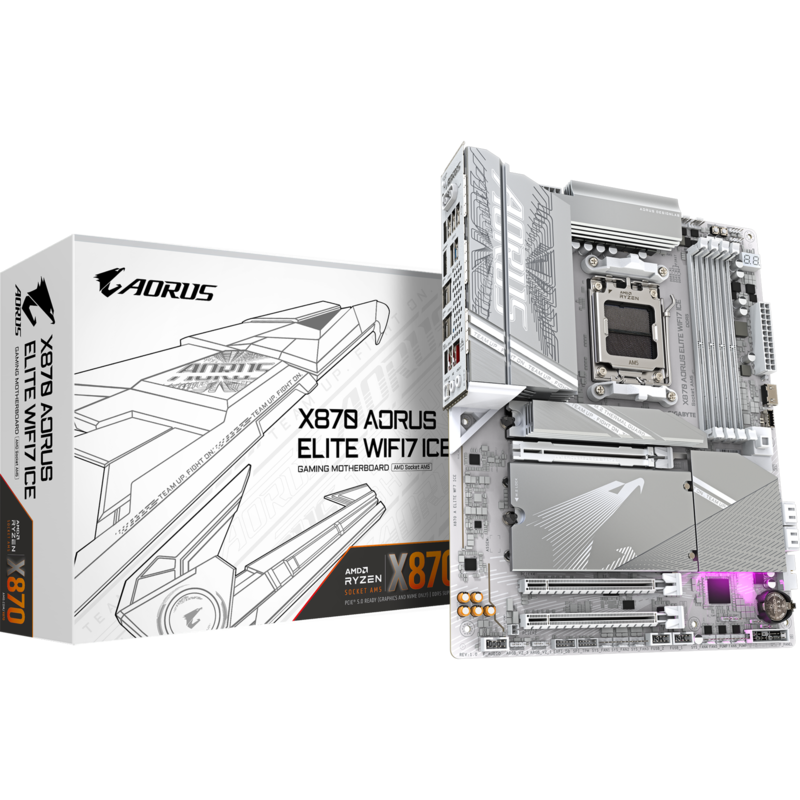 GIGABYTE X870 AORUS ELITE WIFI7 ICE Mainboard, silber