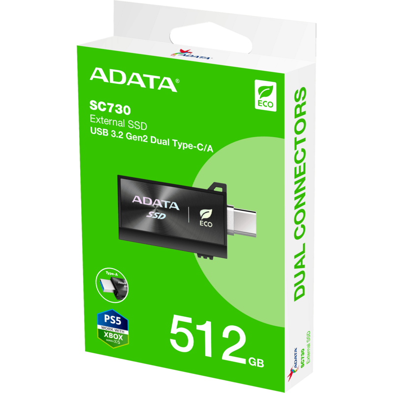 ADATA SC730 512GB SSD, schwarz, USB-C 3.2 Gen 2 (10 Gbit/s)