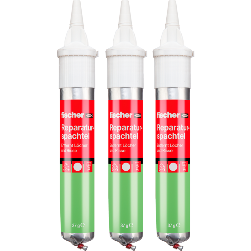 fischer GOW Reparaturspachtel Multipack, 70ml Spachtelmasse, weiß, 3 Stück