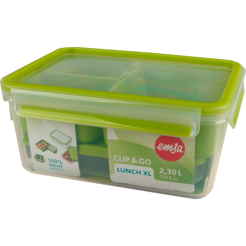 Emsa CLIP & GO Lunchbox XL Lunch-Box, grün/transparent, mit Einsätzen