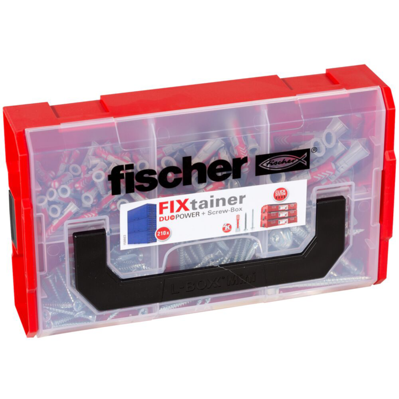 fischer FixTainer DuoPower + Schraube NV Dübel, hellgrau/rot, 210-teilig, mit