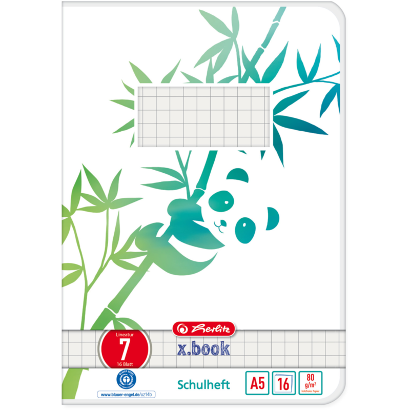 Herlitz Schulheft A5 16 Blatt Lineatur 07 GREENline Panda Heft