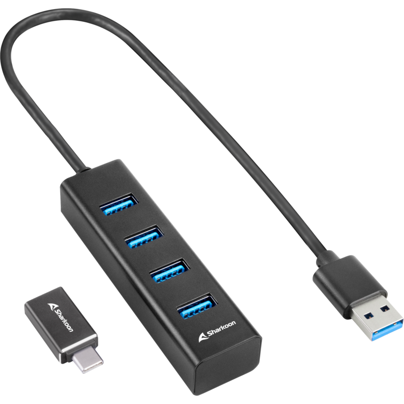 Sharkoon 4-Port USB 3.2 Gen 1 Aluminium Hub USB-Hub, schwarz