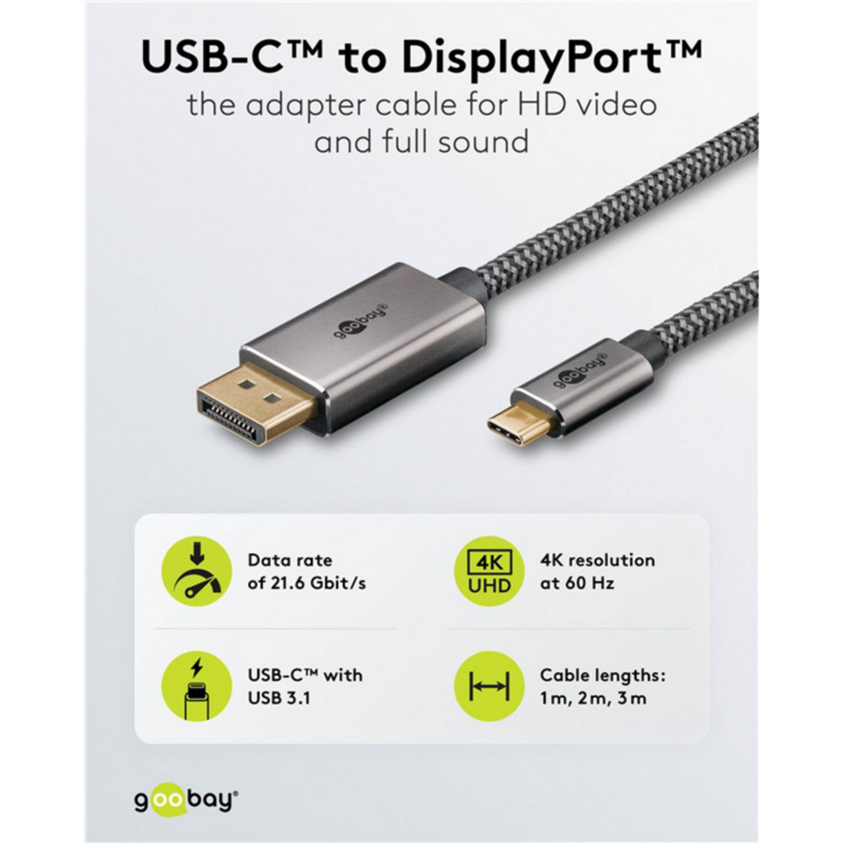 goobay USB Adapterkabel, USB-C Stecker > DisplayPort Stecker, 4K 60Hz Kabel