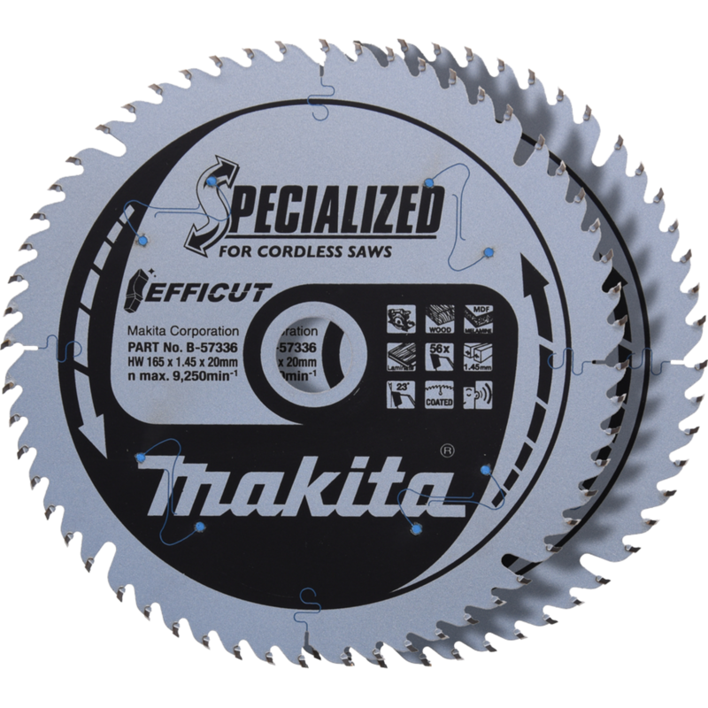 Makita Kreissägeblatt EFFICUT B-57336-2, Ø 165mm, 56Z Sägeblatt, 2 Stück