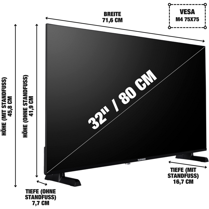 Telefunken XH32P900S LED-Fernseher, schwarz, WUXGA, Triple Tuner, Mediaplayer
