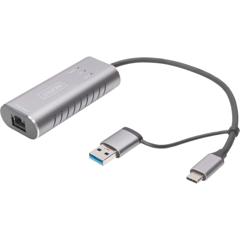 Digitus USB 3.2 Gen 1 Adapter, USB-C Stecker > RJ-45 Buchse, grau, 15cm