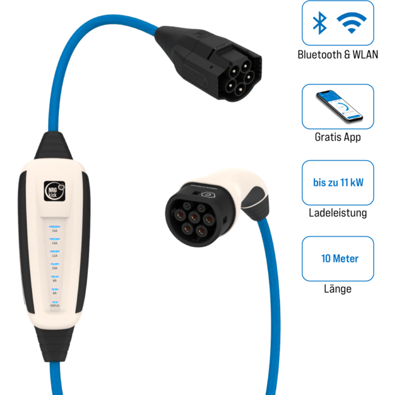 NRGkick Mobile Wallbox 16A 10m Pure, weiß, 11 kW, 10 Meter Kabel, WLAN +