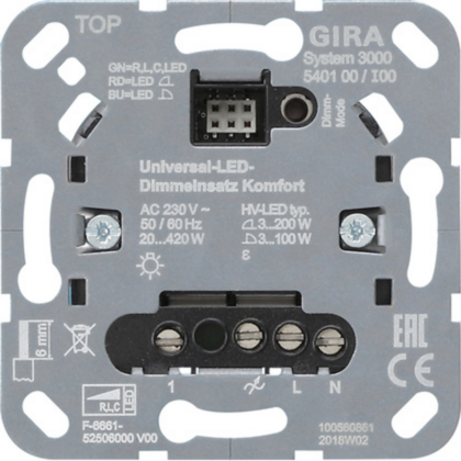 Gira Universal-LED-Dimmeinsatz Komfort, Typ 540100, Unterputz, Drucktaster