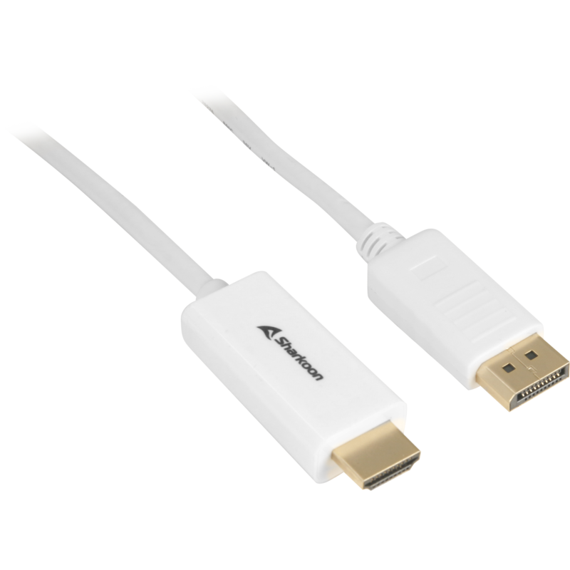 Sharkoon Adapterkabel Displayport 1.2 > HDMI 4K, weiß, 2 Meter