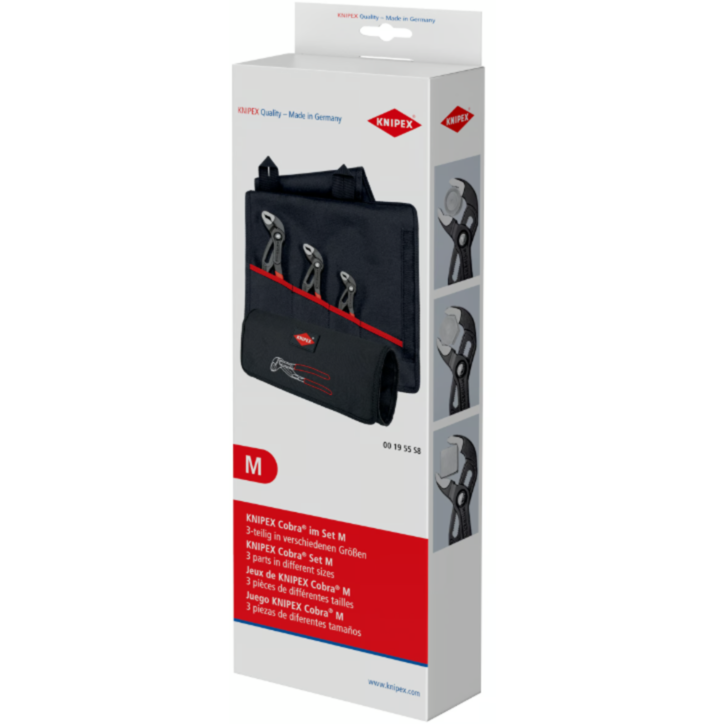 KNIPEX Cobra Zangen-Set, 3-teilig, rot, gezahnte Griffflächen, integrierter