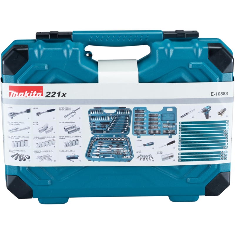 Makita Handwerkzeug-Set E-10883, 221-teilig Werkzeug-Set, blau, inkl. 2