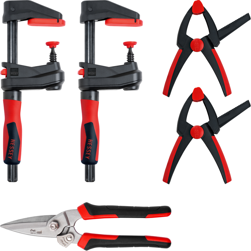 BESSEY Zwingen-Set DIY-SET1-A, 5-teilig, 4 Zwingen + Blechschere