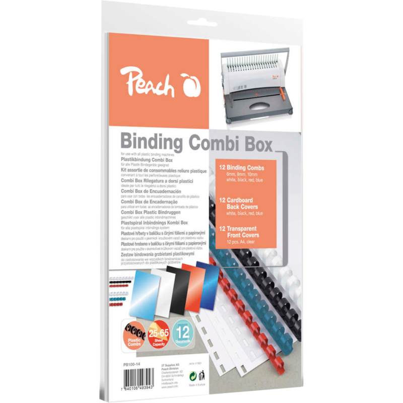 Peach Plastikbindeset für 12 Dokumente Binderücken, PB100-14