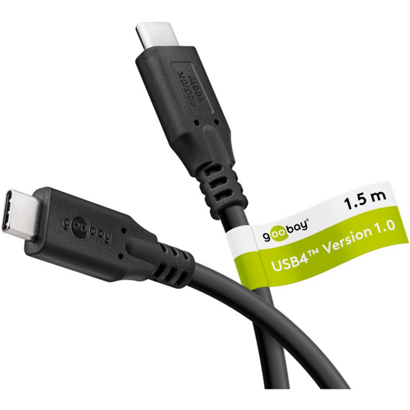 goobay USB4 Gen 3x2 Kabel, USB-C Stecker > USB-C Stecker, 40Gbit/s, schwarz, 1,5
