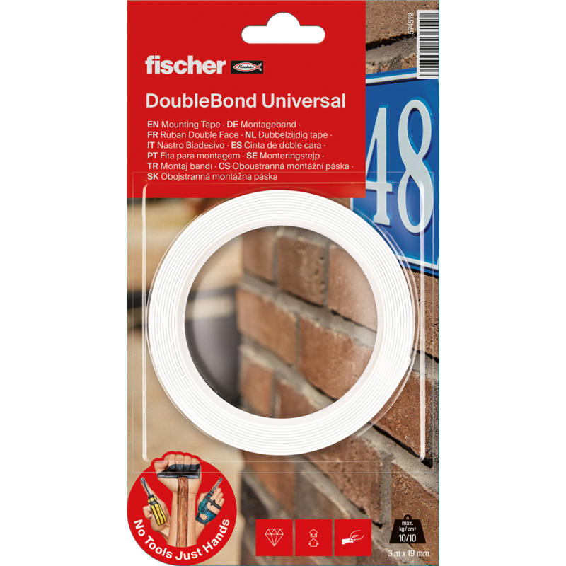 fischer GOW Montageband Universal Klebeband, transparent, 3m x 19mm