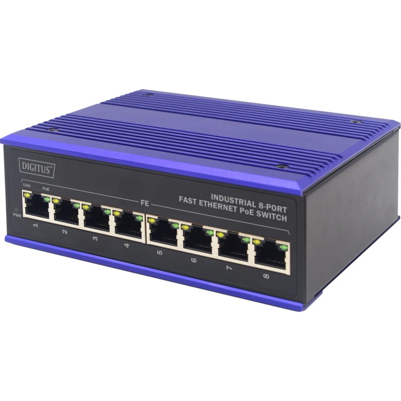 Digitus 8 Port Fast Ethernet Netzwerk PoE Switch,Industrial, Unmanaged