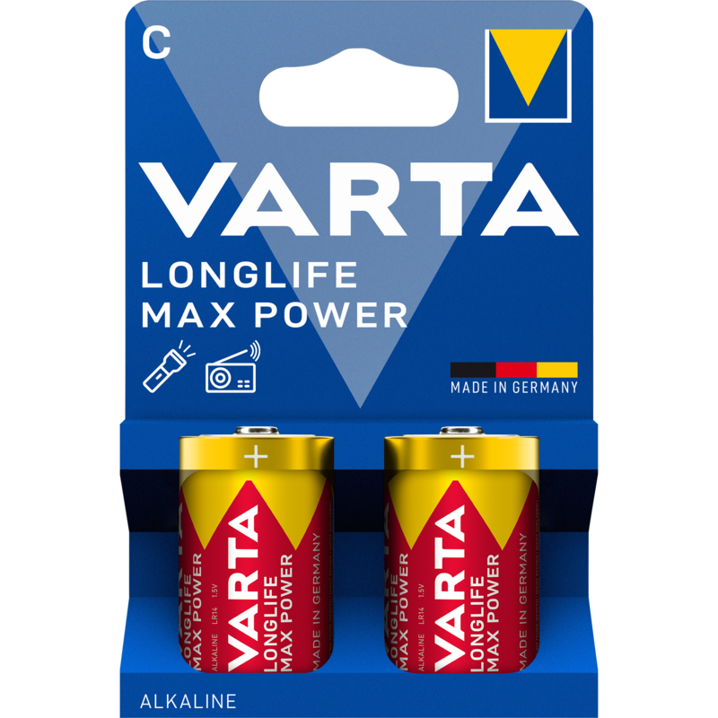 VARTA Longlife Max Power Batterie LR14, C (Baby), 2 Stück