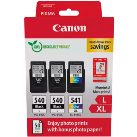 Canon Tinte Photo Value Pack 2x PG-540CL-541XL, inkl. 50 Blatt 10x15 Fotopapier