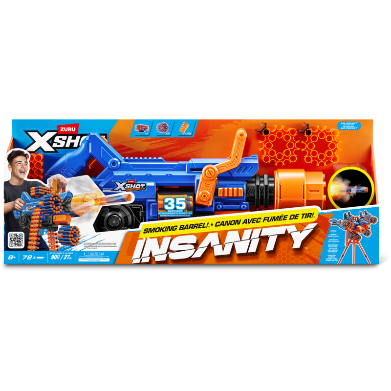ZURU XSHOT Insanity - Blaster Smoke N Barrel Dartblaster, inkl. 72 Darts
